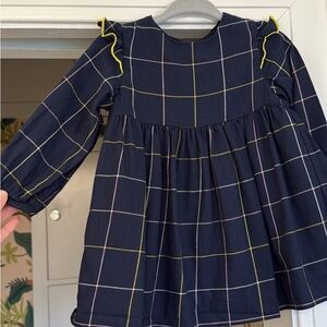 Jacadi Navy Plaid Kids Dress with Yellow and pale pink Accents size 12M